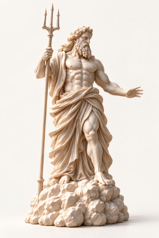 KALVO Poseidon, Bone White sculpture with long trident